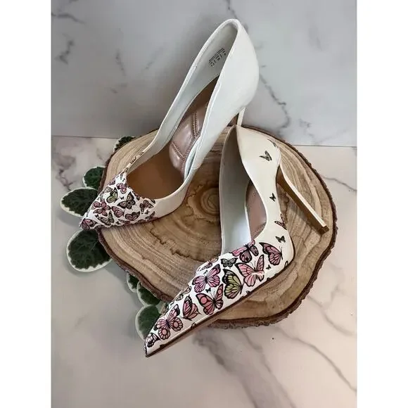ALDO Lala Pointed Toe Stiletto Pump in White Butterfly Multicolor, Womens 7.5 - Picture 3 of 8